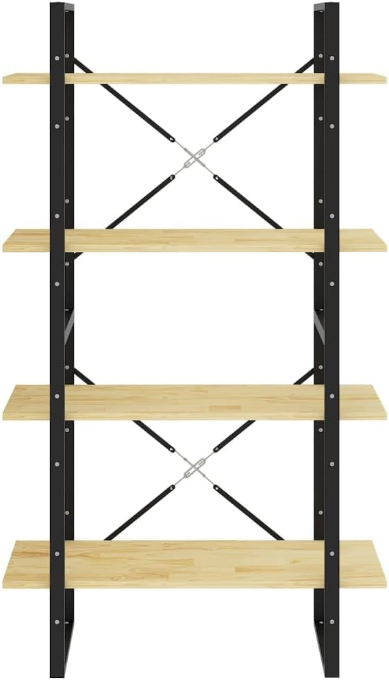 vidaXL Solid Pine Wood Bookshelf - Industrial Scandinavian Style Bookcase with 4-Tiers, Untreated Brown Natural Finish, 31.5"x11.8"x55.1"