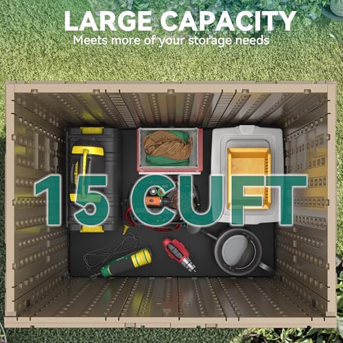YITAHOME Outdoor Storage Cabinet with 2 Shelves, Waterproof Resin Horizontal Tool Shed, Lockable 15 cu. ft. Storage Shed for Patio, Garden, Yard, Dark Gray