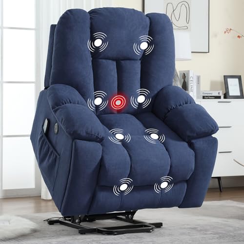 CANMOV Large Power Lift Recliner Chair with Massage, Heat, and USB for Elderly, Overstuffed Wide Recliners, Heavy Duty and Safety Motion Reclining Mechanism, Gray
