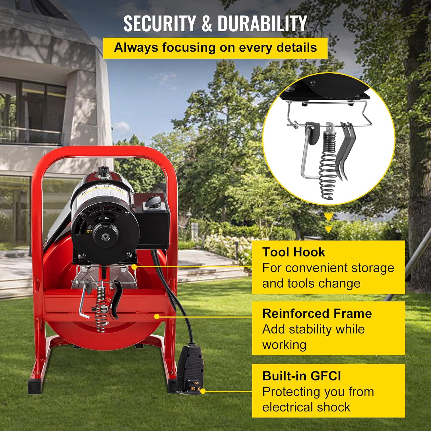 VEVOR Drain Cleaner Machine, 75 Ft x 1/2 Inch Drain Cleaning Machine Fits 1 to 4 Inch Pipes, Portable Drain Auger Cleaner with 4 Cutters, Electric Drain Clog Remover Plumbing Tool