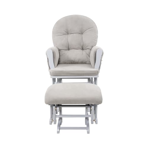 Brisbane Nursery Glider & Ottoman Sets, Glider Recliner Nursery Rocking Chair Nursery Glider Rocker with Ottoman, Reclining Gliders & Chairs for Breastfeeding, Maternity, Napping, Pecan/Dark Gray
