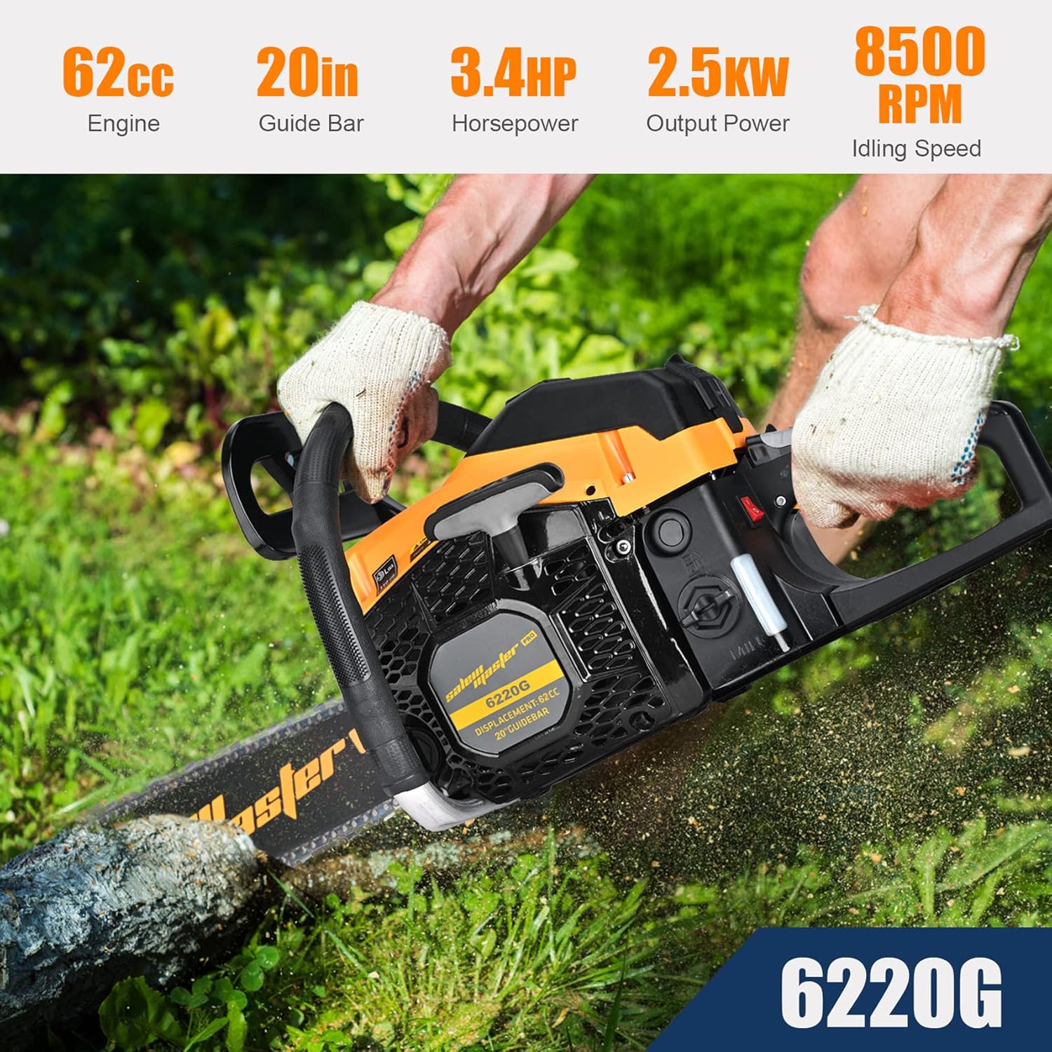 SALEM MASTER Gas Chainsaw 20-Inch Powered Chain Saws 62CC 6220G Petrol Chainsaw 2-Cycle for Trees and Wood Cutting