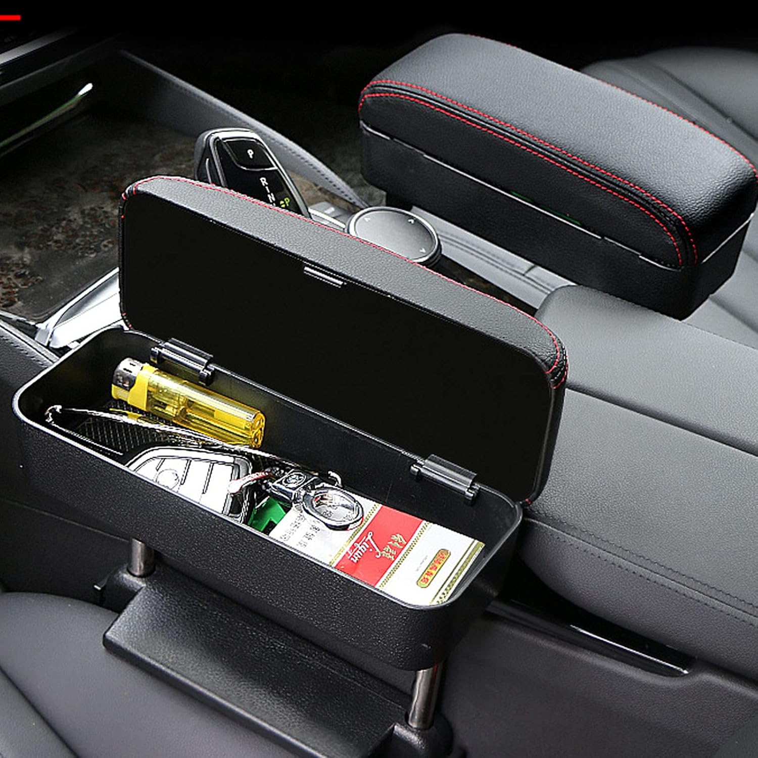 SXCY Car Armrest Extender Portable Center Console Armrest Universal Fit for SUVs/Trucks/Vans Arm Rest Seat Box Support Elbow Rest Pad with Storage Organizer Adjustable Height (Black Stitching)