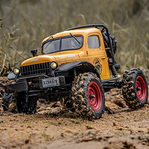 FMS RC Crwaler 1/24 Scale FCX24 Power Wagon RTR V2 4WD 2.4GHz 3CH Offroad RC Car Model Vehicle Hobby Grade Remote Control Car(Yellow)