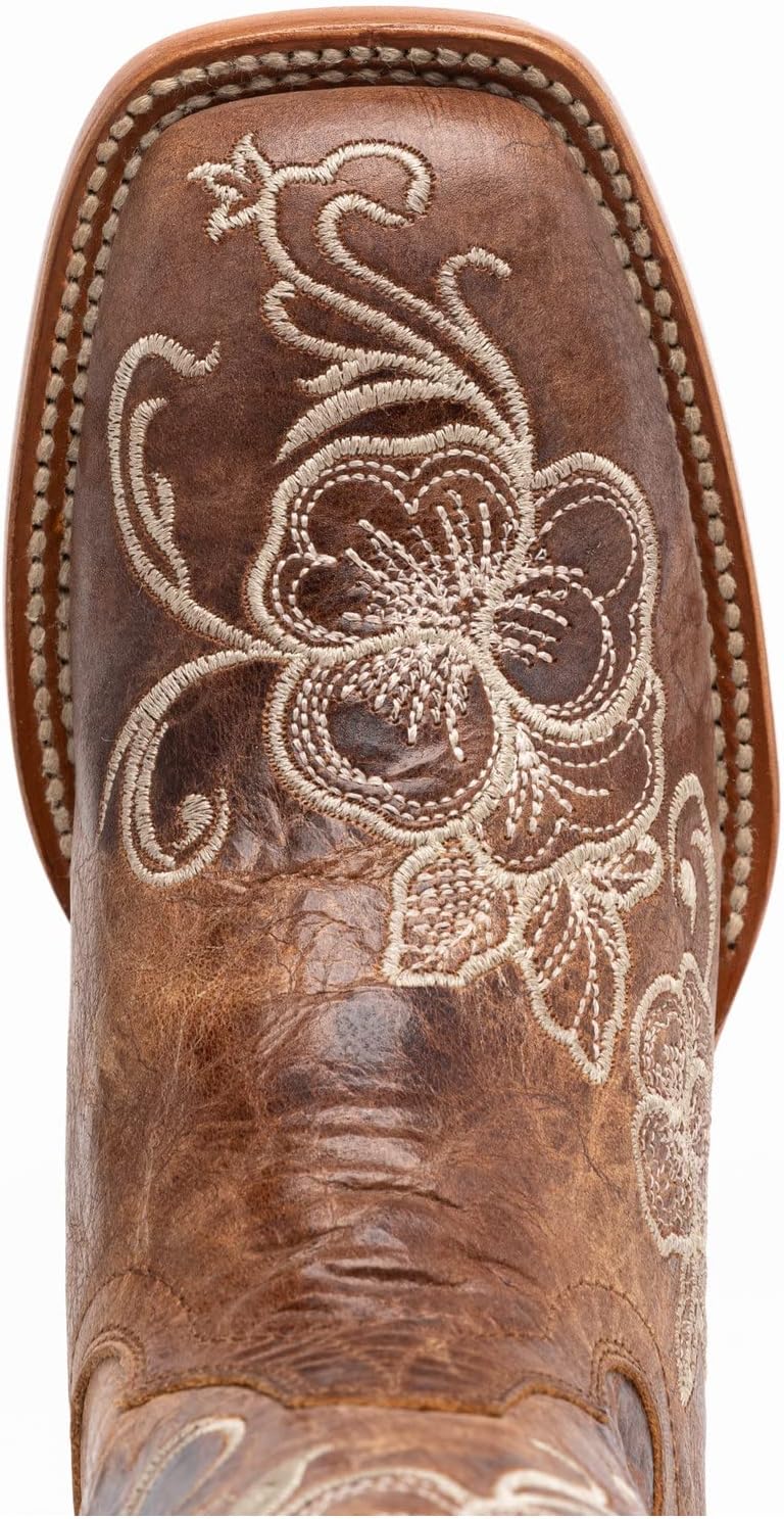 Shyanne Women's Lasy Floral Embroidered Western Boot Broad Square Toe Brown 8 M US