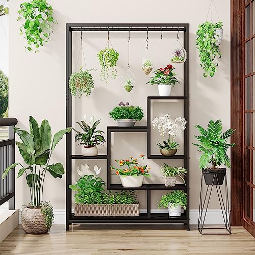 5-Tier Tall Indoor Plant Stand, 70.9” Large Metal Plant Shelf Flower Bonsai Pots Display Rack for Garden, Balcony, Living Room,Black