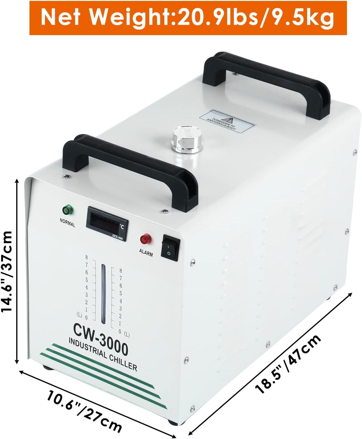 DasMarine CW-3000 Water Chiller,8L Industrial Water Chiller,Thermolysis Type Water Cooling Chiller Machine,110V Economic Water Cooling Equipment for 60W 80W Laser Engraving Machine