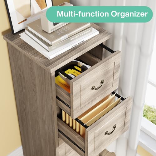 Tribesigns 4-Drawer File Cabinet Filing Cabinet, Vertical File Cabinet Home Office Wood Filing Cabinet for A4 /Letter Size Narrow Tall File Cabinet for Home Office, Walnut