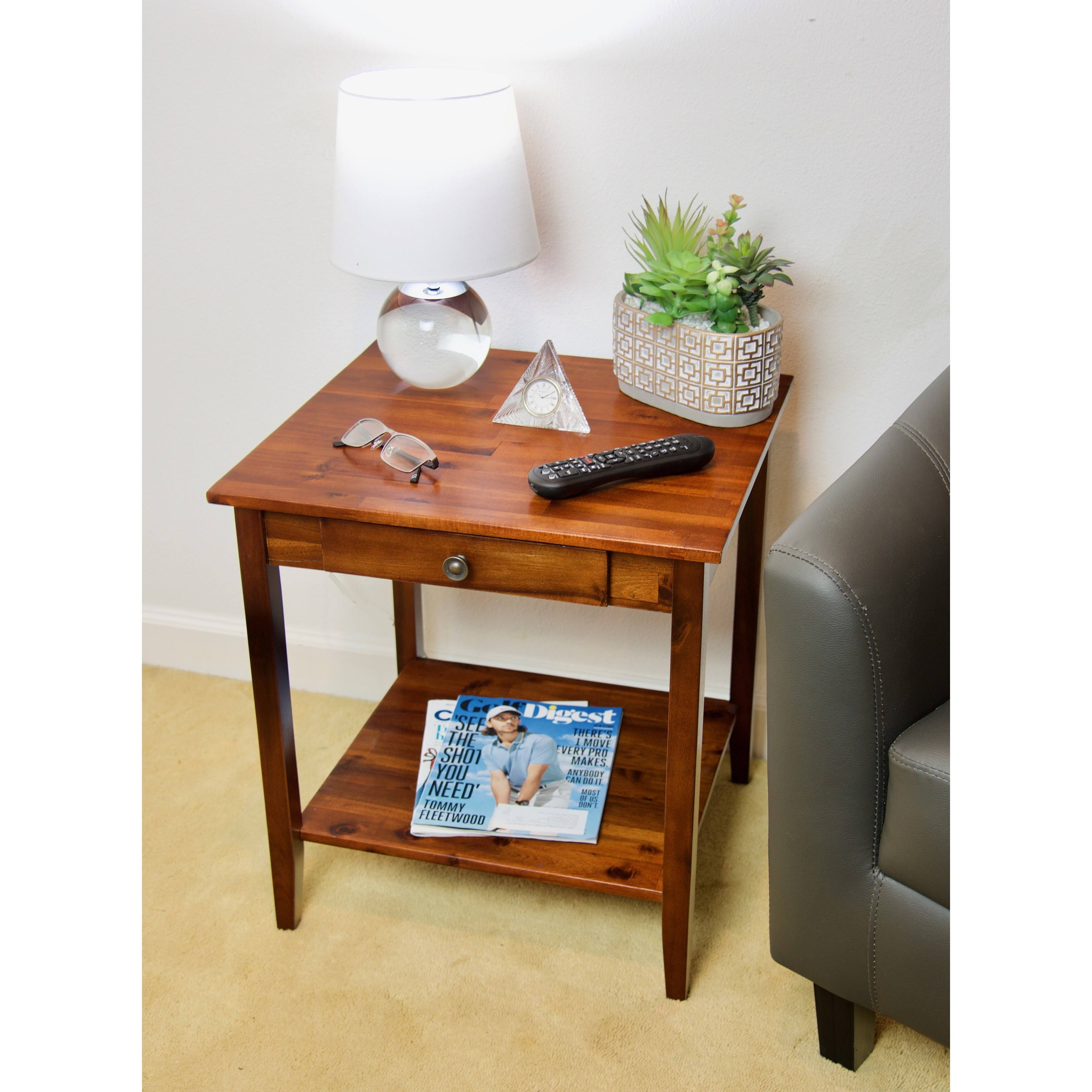 Porch u0026 Den Holly Hill Solid Acacia 1-Drawer End Table - Mahogany