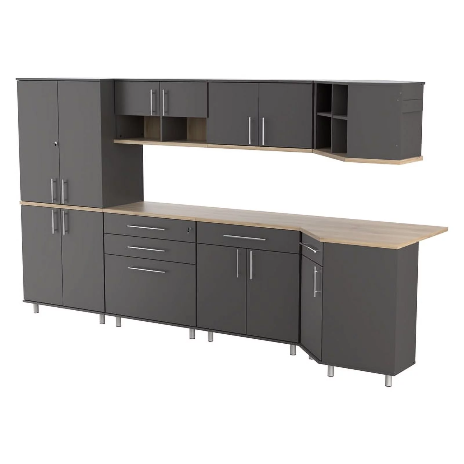 Pemberly Row 7-Piece Engineered Wood Garage Cabinet Set in Gray/Maple