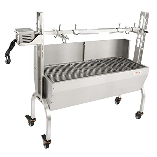 VEVOR Stainless Steel Rotisserie Grill, BBQ Whole Pig Lamb Goat Charcoal Spit Grill, Electric 50W Motor BBQ Hog Rotisserie Roaster, 46 Inch 90 Lbs Capacity Lamb Rotisserie System for Camping Outdoor