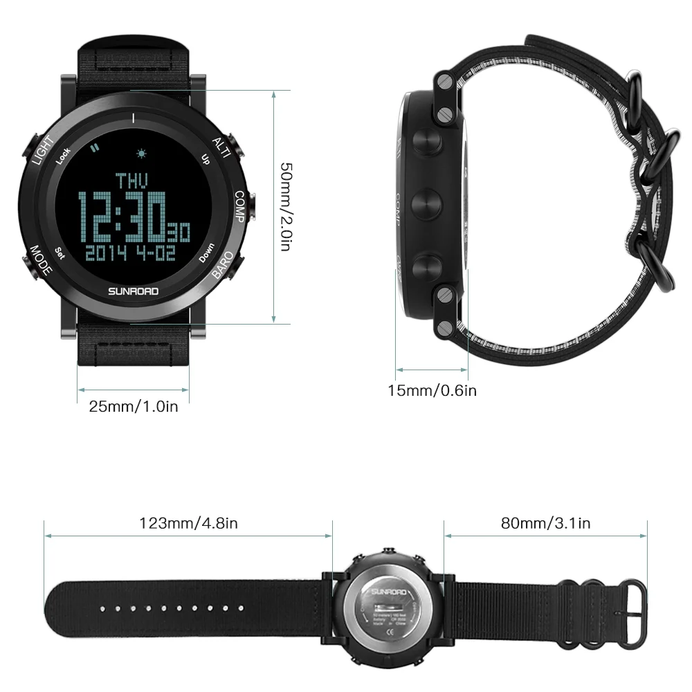 Barometer Altimeter Compass Thermometer Weather Forecast Men Watch 50meters Water-resistant Multifunctional Outdoor Sports Watch for Mountaineering Running Trekking Camping