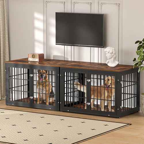 48 Inch Heavy Duty Dog Crate Furniture for Large Dogs, Decorative Pet House End Table, Extra Large Wooden Cage Kennel Furniture Indoor, Natural and White