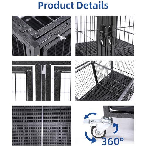 Homey Pet 43 inch Dog Crate 2 Floor Stackable Heavy Duty Dog Kennel Dog Grooming Cage with Detachable Divider, Additional Tray