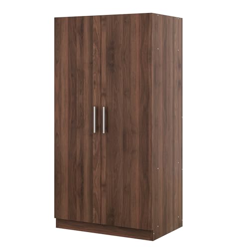 Merax Wooden Armoire with Big Drawer, Hanging Rail and 5 Shelves Accent 2 Doors Wardrobe Closet Organizer，Tall Clothes Storage Cabinet for Bedroom & Living Room, Easy Assembly, White