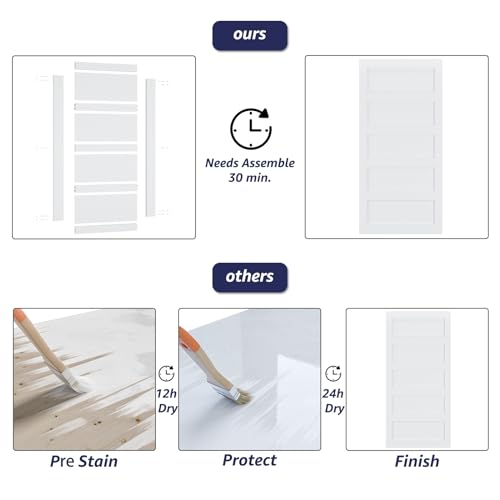 34in x 84in Sliding Barn Door with 6ft Barn Door Hardware Kit & Handle, Pre-Drilled Holes Easy Assembly -Solid Barn Door Slab Covered with Water-Proof PVC Surface, White, 5 Panel