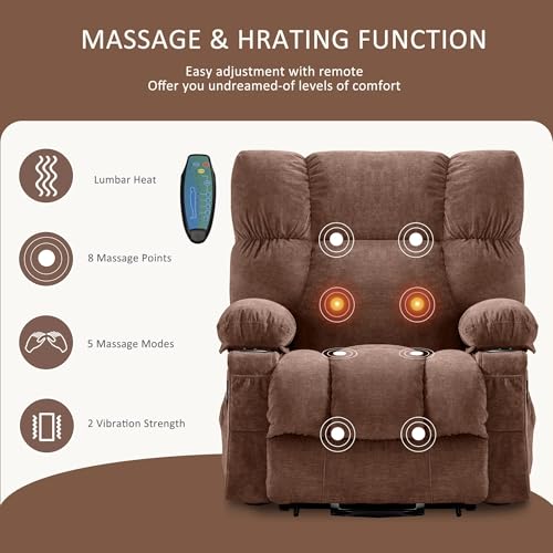 Power Lift Recliner Chair for Elderly with Massage Ergonomic Lounge Chair,Classic Single Sofa with 2 Cup Holders Side Pockets,USB Charge Port (Grey)