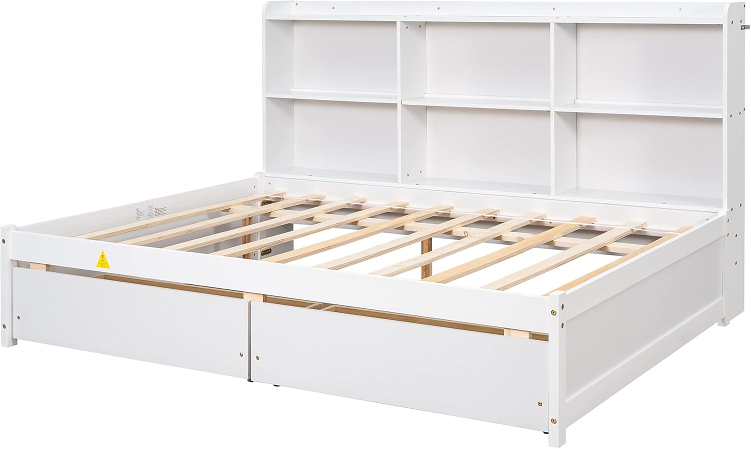 Harper & Bright Designs Full Size Daybed with Storage Bookcase and 2 Drawers, Wood Full Platform Bed with Sideboard, Full Sofa Bed Frame for Bedroom, Living Room (Full, White)