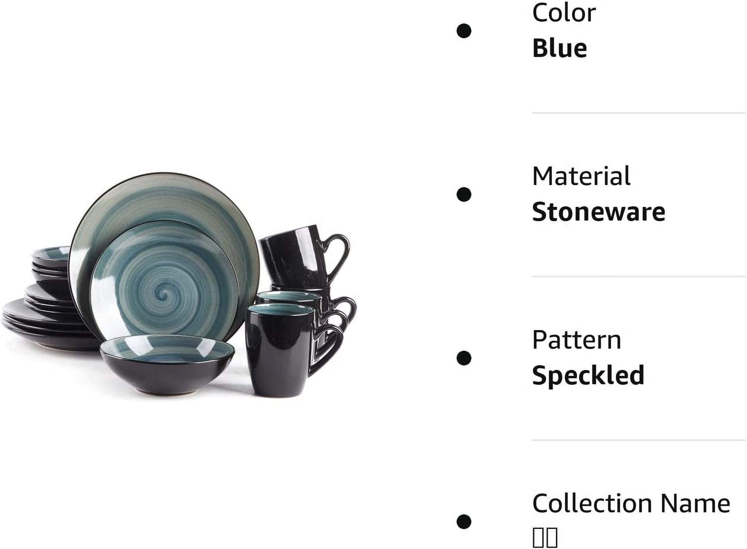 Sonoma 16 Piece Stoneware Dinner Set, Outside Black + Inside Handpainted Color Blue