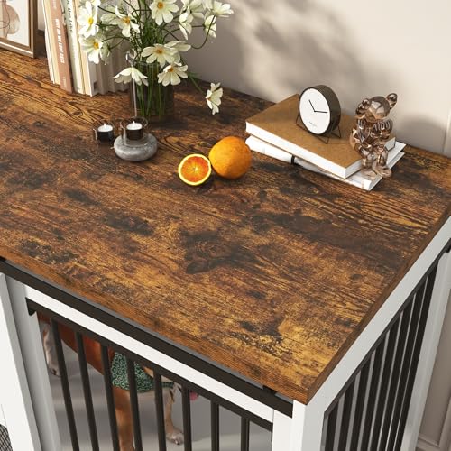 87In Farmhouse Dog Crate TV Stand, Wooden Dog Kennel Furniture with Sliding Metal Mesh Barn Door, Large Dog Crate Furniture for 2 Dogs, Solid Metal Tube & 2 Lockable Doors, Black