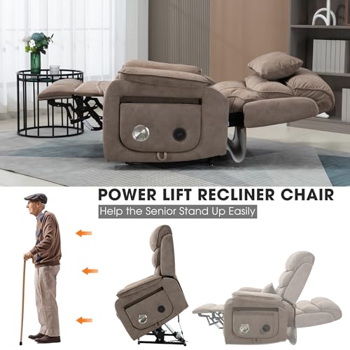 Power Lift Chair Lay Flat Recliner Infinite Position Electric Dual Motor Stand Up Lift Chair with Massage and Heat for Adults,Heavy Duty Recliners with 2 Remote Controls and Two Cup Holders