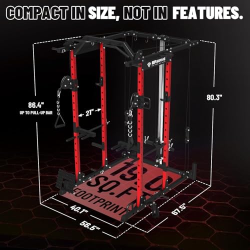 Mikolo Power Cage, Power Rack with Cable Crossover System, 1500LBS Squat Rack with LAT Pull Down System, Workout Cage with Pulley System for Fitness Home Gym