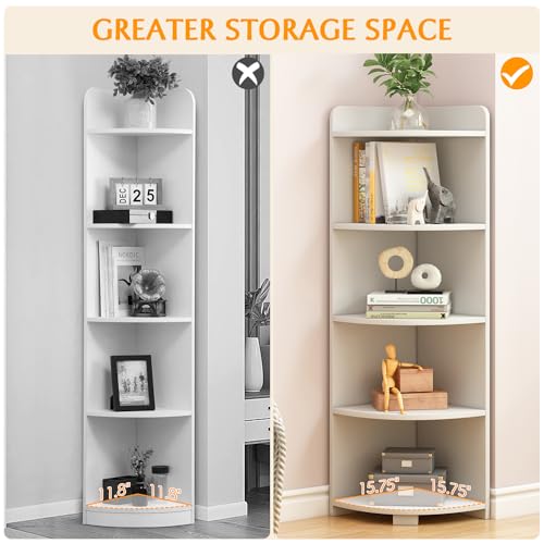 IOTXY 6-Tier Open Corner Shelf - 71" Tall Wooden Floor Standing Corners Bookshelf Rack Stand, Oak