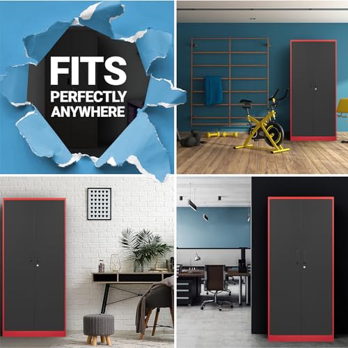Yizosh Metal Garage Storage Cabinet with 2 Doors and 5 Adjustable Shelves - 71" Steel Lockable File Cabinet,Locking Tool Cabinets for Office,Home,Garage,Gym,School (Gray White)