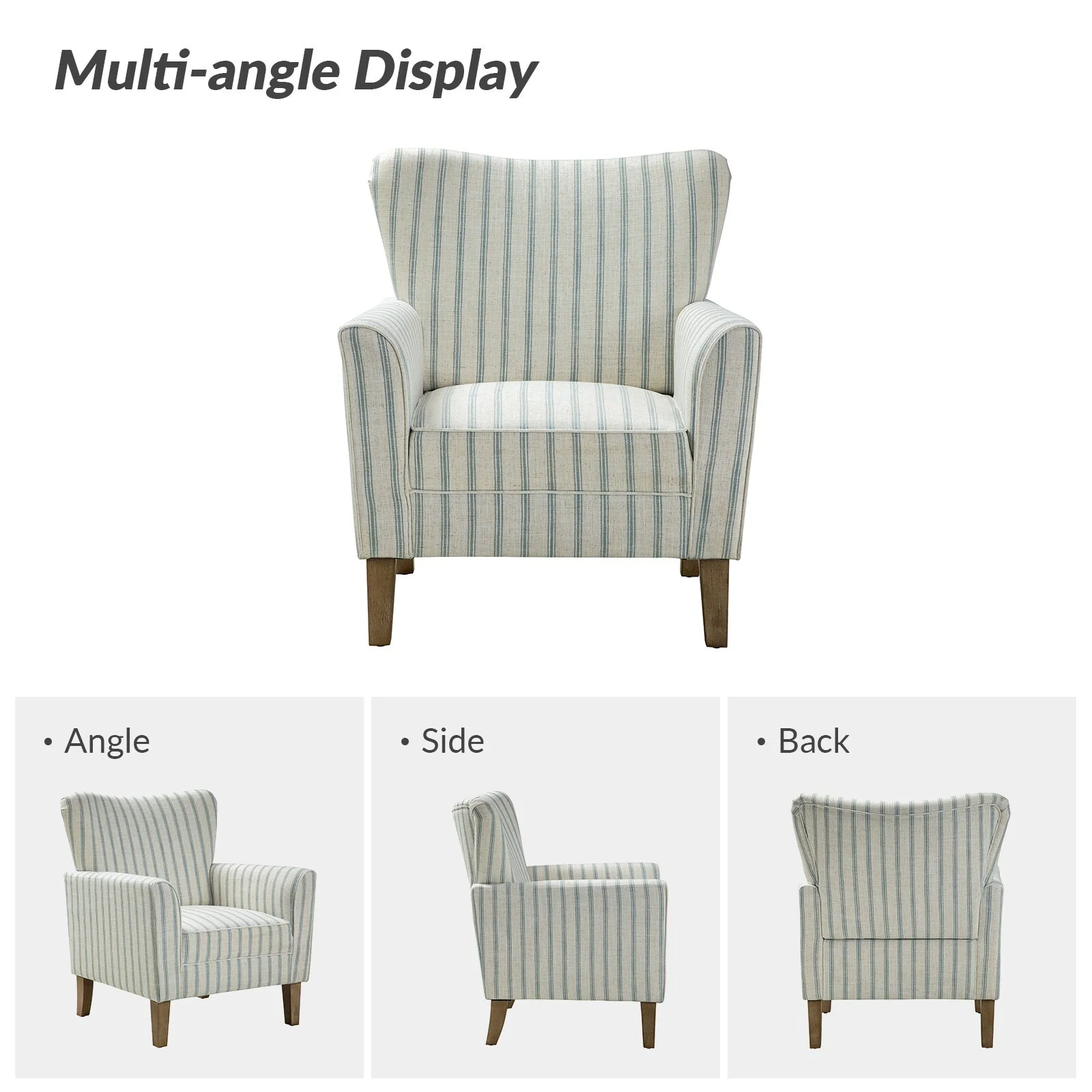 HULALA HOME Warren Farmhouse Striped Wingback Chair with Solid Wood Legs Set of 2 by  BLUE