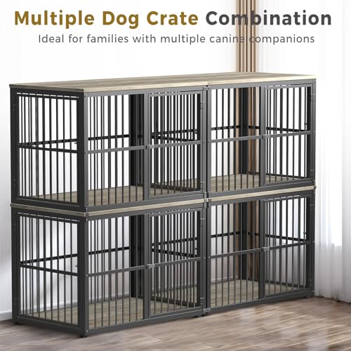 86.62''Dog Crate Furniture Large Breed TV Stand with Double Rooms,Wooden Dog Kennel Dog Crate End Table with Removable Divider for Large Medium Dogs, Can Use Separately, Brown