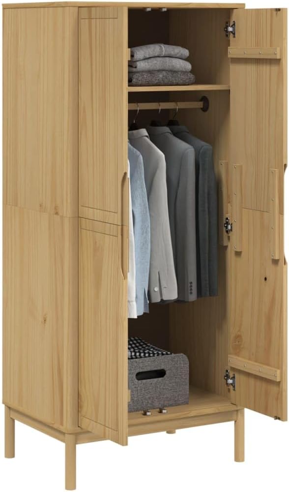 Wardrobe Floro Wax Brown 30.3"x20.9"x67.3" Solid Wood Pine,Furniture,Cabinets & Storage,Armoires & Wardrobes,Brown,41kg/90.2ib