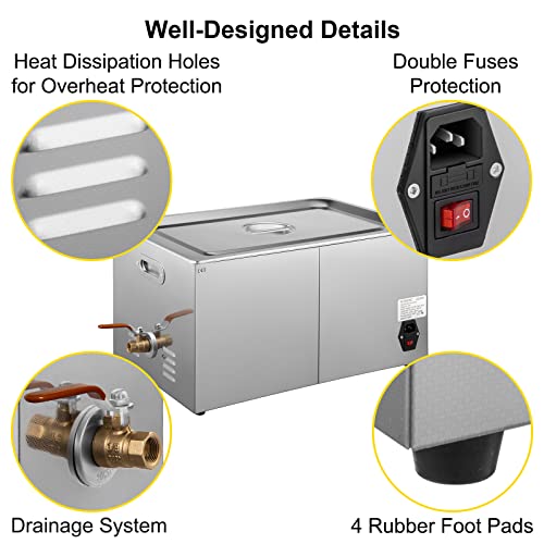 VEVOR 30L Industrial Ultrasonic Cleaner with Digital Timer&Heater 40kHz Professional Large Ultrasonic Cleaner Total 1100W for Wrench Tools Industrial Parts Mental Instrument Apparatus Cleaning