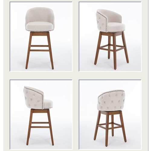 Swivel Bar Stool Set of 2,Modern Linen Counter Stools,29" Swivel Bar Chairs with Wood Base for Kitchen Island,Pub,Cafe（Grey）