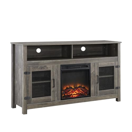 Modern Farmhouse Fireplace TV Stand with Electric Fireplace for Living Room, Media Entertainment Center for TVs up to 65" with Storage Cabinet and Adjustable Shelves, Grey Color