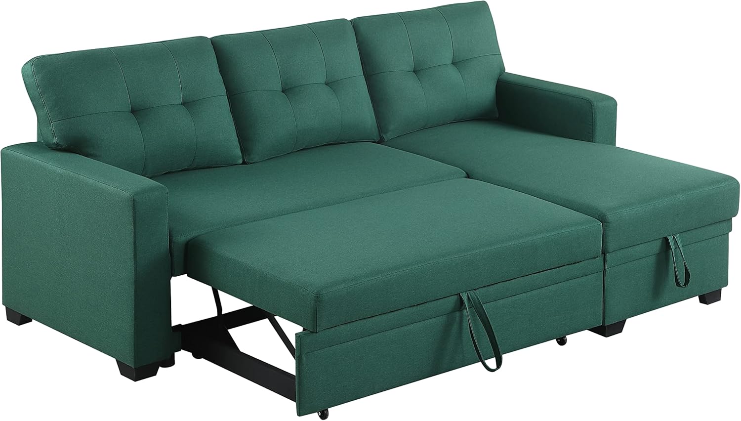 Upholstered Pull out Sectional Sofa with Chaise (Green)