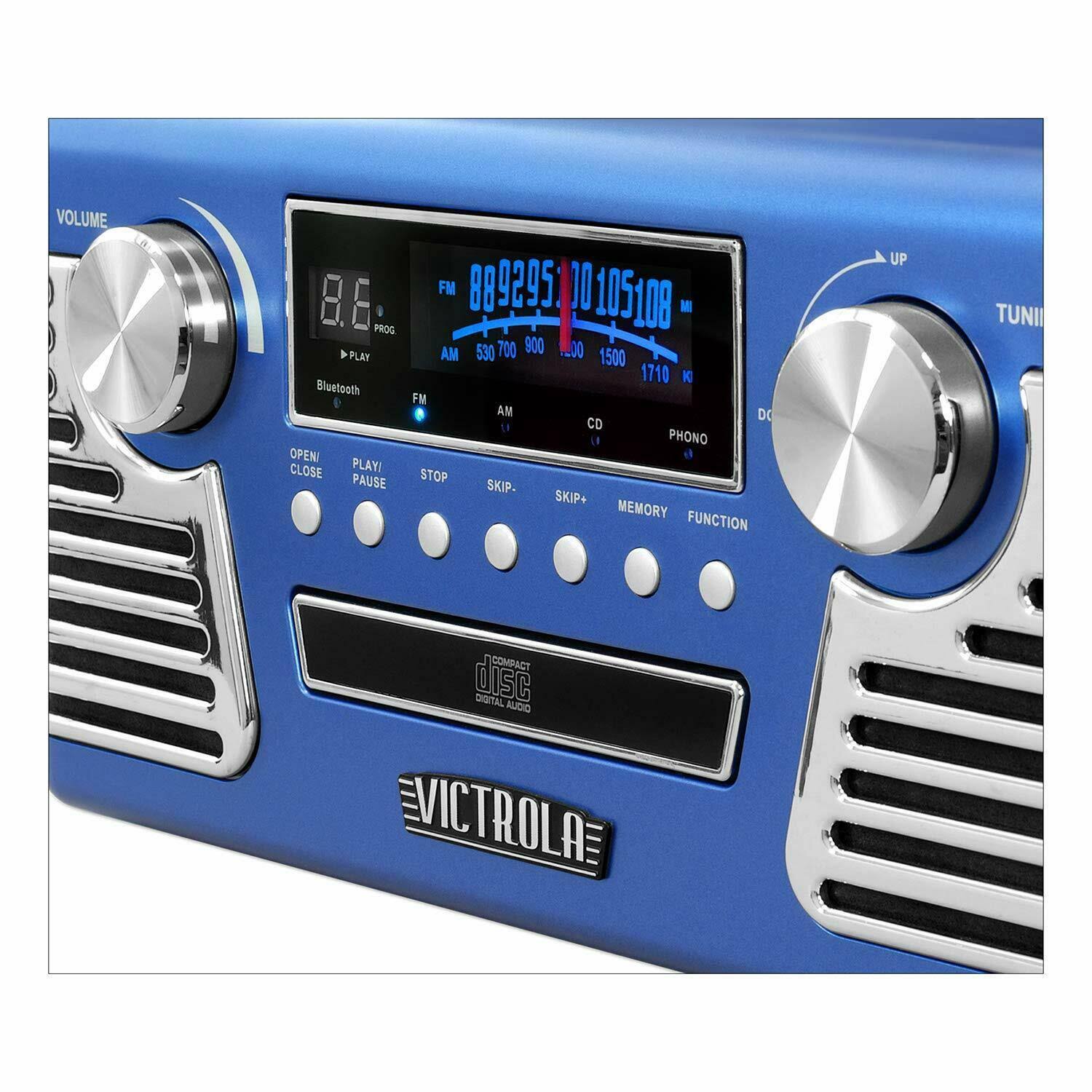 Victrola 50&s Retro 3-Speed Bluetooth Turntable with Stereo, CD Player and Speakers, Blue