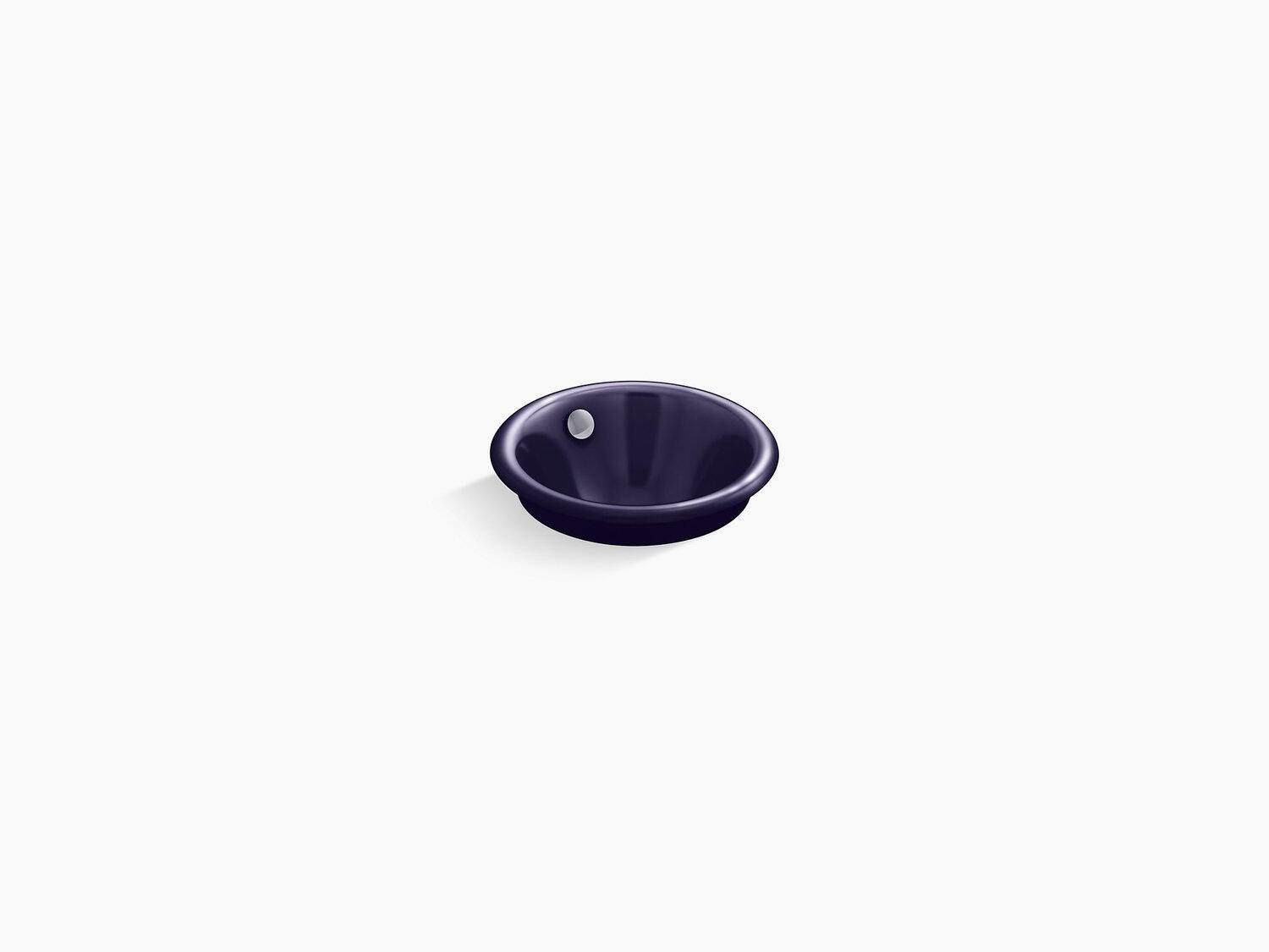 Iron Plains Round Drop-In/Undermount Vessel Bathroom Sink with Indigo Blue Painted Underside