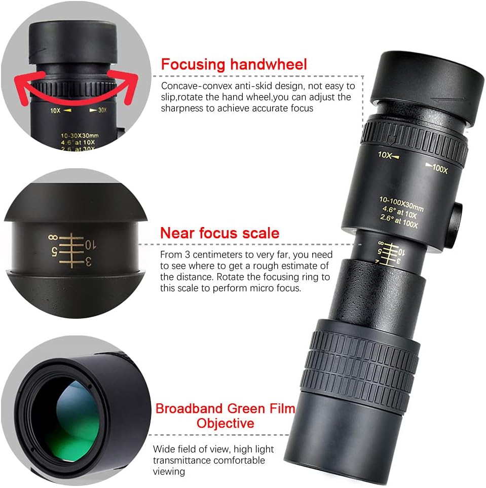 4k 10-300x40mm Super Telephoto Zoom Monocular Telescope with Phone Adapter Tripod Fit Adults for Hiking Hunting Camping Bird Watching Best Gifts for Men