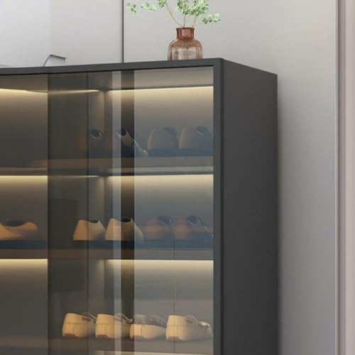 CraftThink Shoe Cabinet with Glass Doors & Sensor Light, Glam Style 6-Tier Freestanding Shoe Rack Storage Organizer with Adjustable Shelves for Hallway Entryway Garage (White, 47" L x 14" W x 47" H)