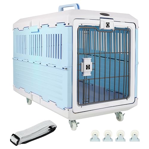 Collapsible Pet Carrier 27" with Wheels and Straps, Portable Kennel Travel Cage, Dog Crate 360-Degree Ventilation for Small and Medium Cats and Dogs(Pink)