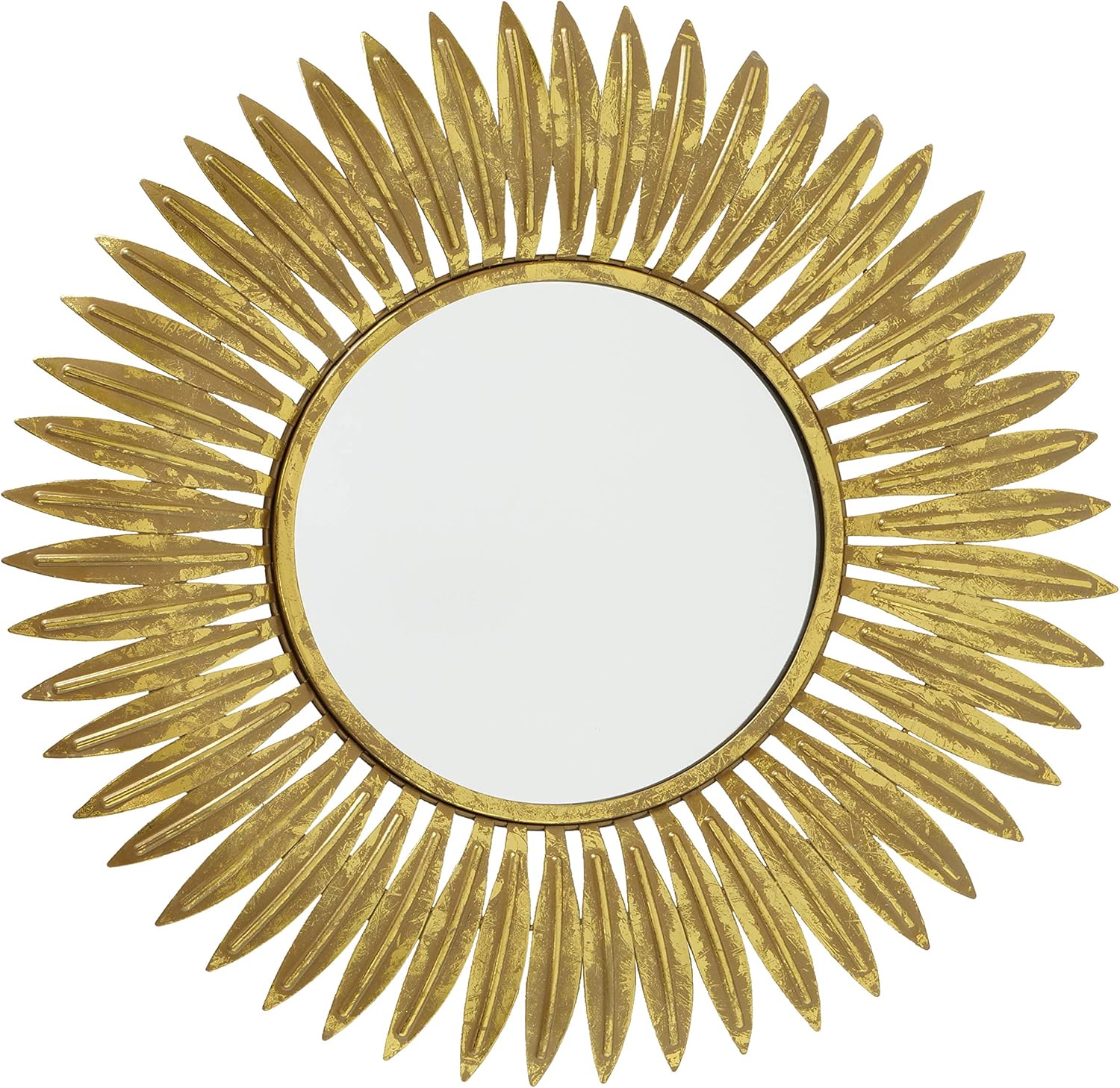 WHW Whole House Worlds Burst Accent Mirror, Brilliant Reflective Glass, Circular, Vintage Style, Golden Gilt Finish Over Metal, Layered Leaf Frame, 19.75 Inches Diameter