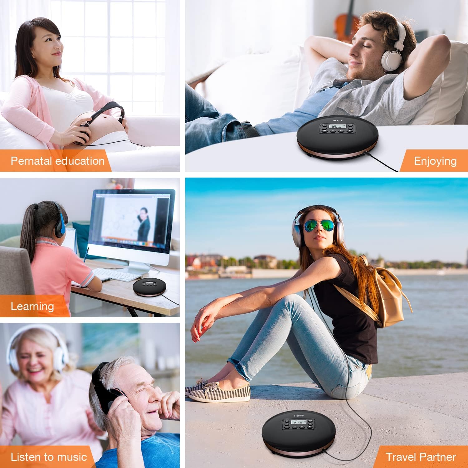HOTT CD711 Portable CD Player for Car Home Travel with Headphones