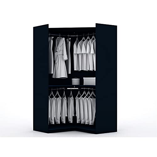 Manhattan Comfort Mulberry 2.0 Corner Wardrobe Closet with Drawers, Hanging Rods and Adjustable Shelves, Free Standing Semi Open Sectional Design for Bedrooms & Dressing Rooms, 2 Piece Set, White