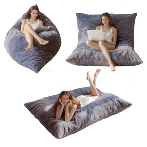 BYBYME 3 in 1 Bean Bag Chairs, Bean Bag Bed for Adults High-Density Foam Filling, Convertible Sofa Bed Faux Fur, Giant Bean Bag Chairs for Adults
