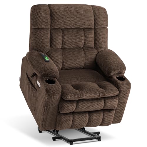 MCombo Dual Motor Power Lift Recliner Chair with Massage and Heat for Elderly People, Infinite Position, USB Ports, Cup Holders, Fabric 7890 (Medium-Regular, Burgundy)