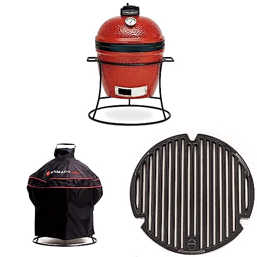 Kamado Joe Joe Jr 13.5-inch Portable Ceramic Charcoal Grill with Grill Stand, Stainless Steel Cooking Grate, Heat Deflectors and Ash Tool in Red, Model KJ13RH
