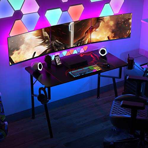 EE EUREKA ERGONOMIC gaming desk office desk Computer Desk home table 47 Inch desk with Mouse Pad Headset Hook Cup Holder Controller Stand, Black