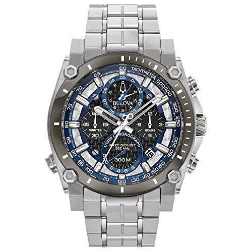 Bulova Men's Icon High Precision Quartz Chronograph Watch, Curved Mineral Crystal, 300m Water Resistant, Continuous Sweeping Secondhand, Luminous Markers