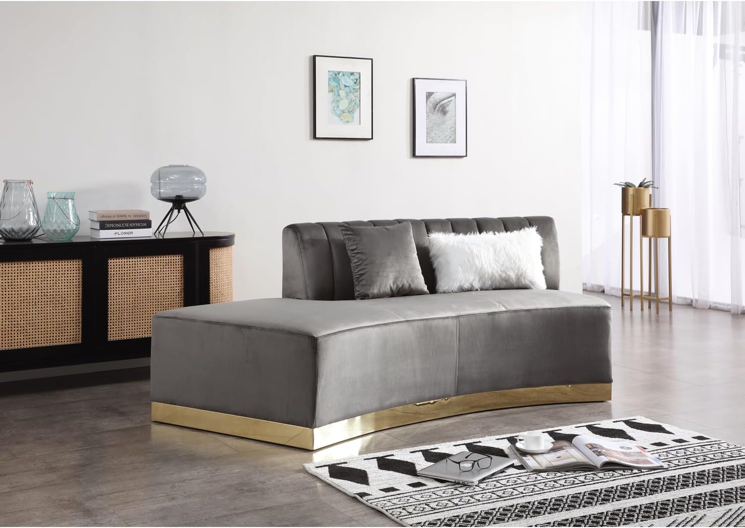Brentwood Dark Gray Armless Velvet Curved Sofa PF-G0430-SCH