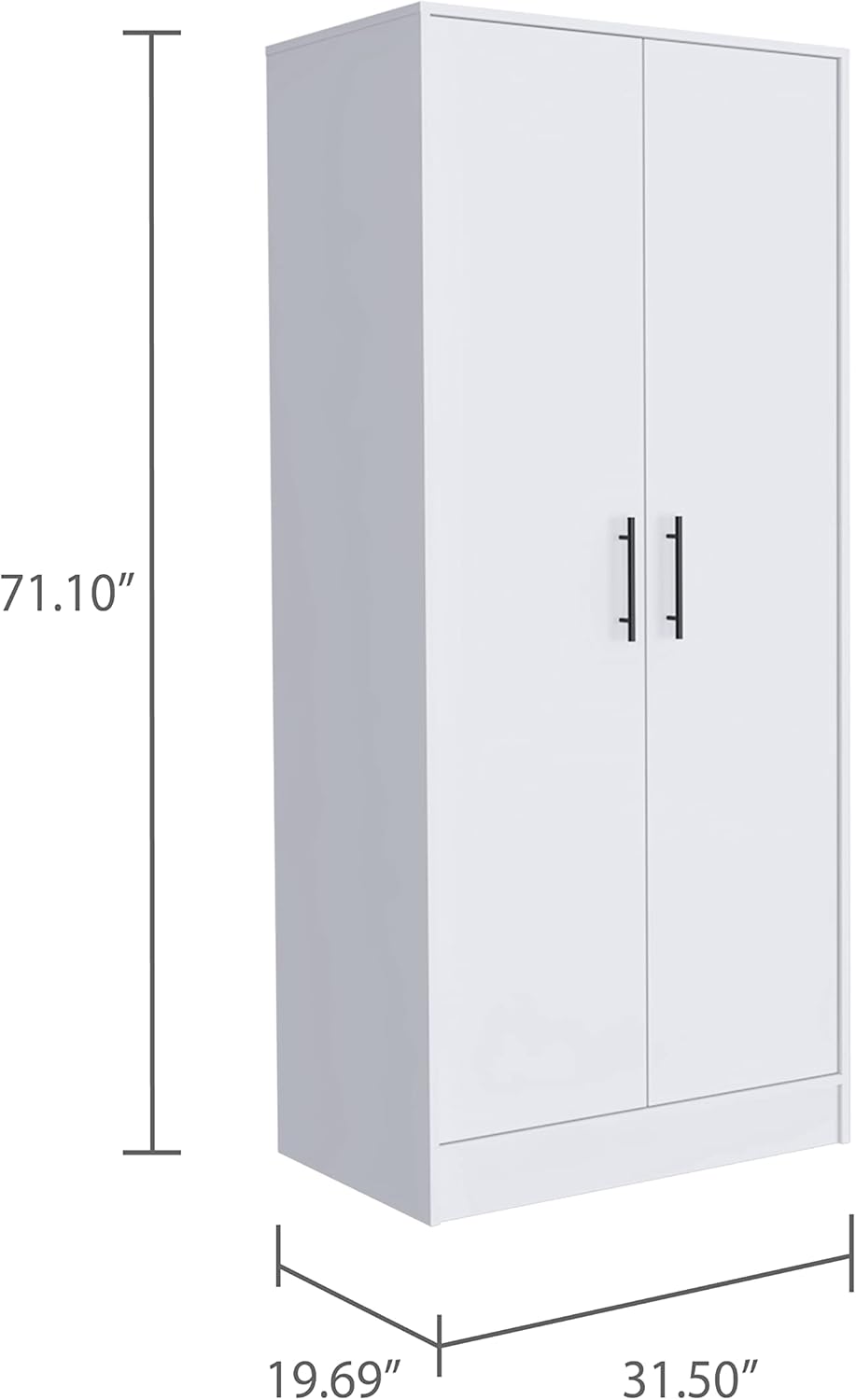 Darwin 180 Armoire with Double Doors, Metal Rod, Top Shelf, and Drawer, White